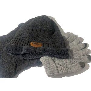 Men/Women Winter Warm 3Pcs Set Knit Beanie Hat Cap Scarf Knit Gloves